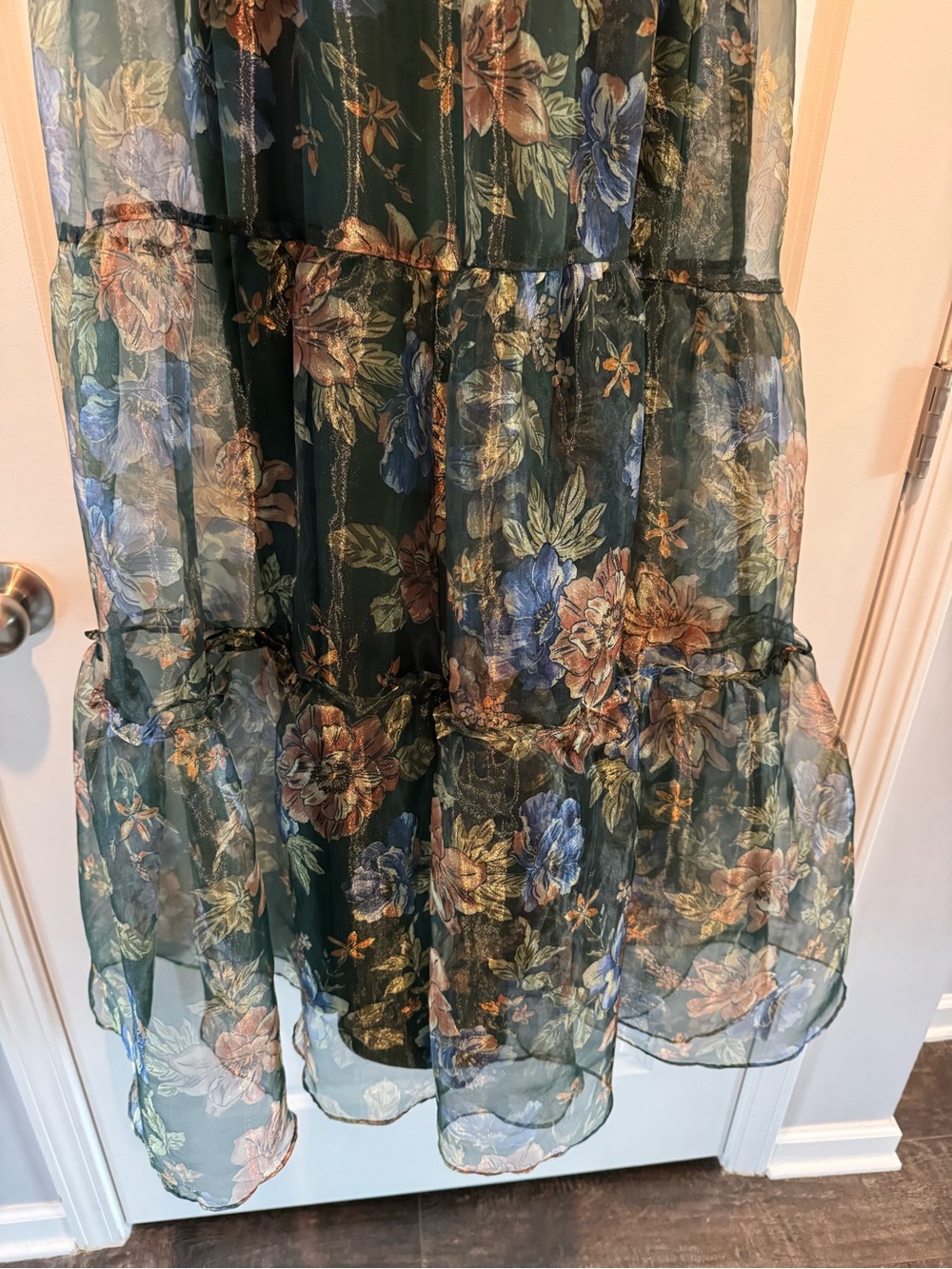 Floral Green Tiered Maxi Dress - Picture 5 of 11